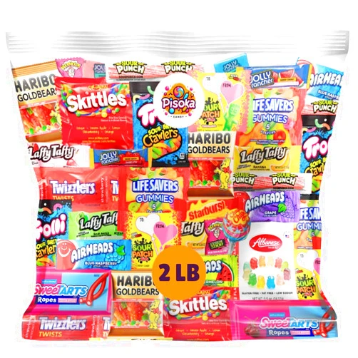 Pisoka Assorted Candy Mix - Variety Pack of Gummies, Sour Candy, and Chewy Treats - Perfect for Parties, Pinatas, and Snacking (2 LB)