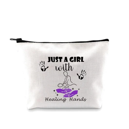 PXTIDY Massage Therapist Makeup Bag Just a G with Healing Hands Zipper Bag Massage Therapist Survival Kit Massage Therapy Graduation Gift