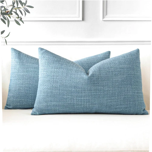OTOSTAR Pack of 2 Throw Pillow Covers 16x24 Inch Linen Blue Pillowcases Farmhouse Decorative Solid Pillow Covers 40x60 cm Lumbar Cushion Case for Home Decor Sofa Couch Bed (Blue)