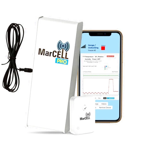MarCELL PRO - Professional Level Remote Temperature, Humidity & Power and Water or Leak Monitor - No WiFi Needed - RV, Network Room, Freezer, Home - Instant Phone Call Alerts - Made in The USA