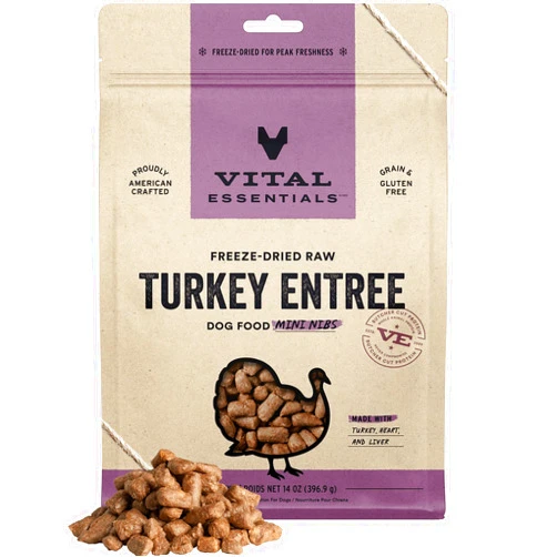 Vital Essentials Freeze Dried Raw Dog Food, Turkey Mini Nibs Entree, 14 oz
