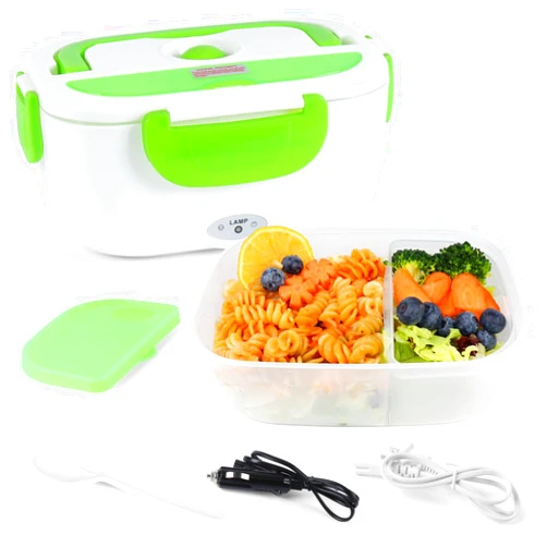 XTKS Electric Lunch Box - Quick Heating 2-In-1 Portable Food Warmer - Heated Lunch box for Adults with Removable Plastic Container - 12V & 110V for Car/Truck and Home/Office Use(green)