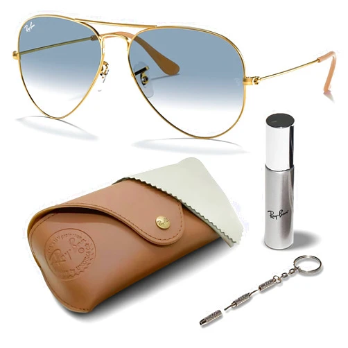 Ray-Ban RB3025 Classic Gradient Aviator Shape Sunglasses With Eyewear Kit Bundle - Adjustable Nose Pads - Retro Sunglasses