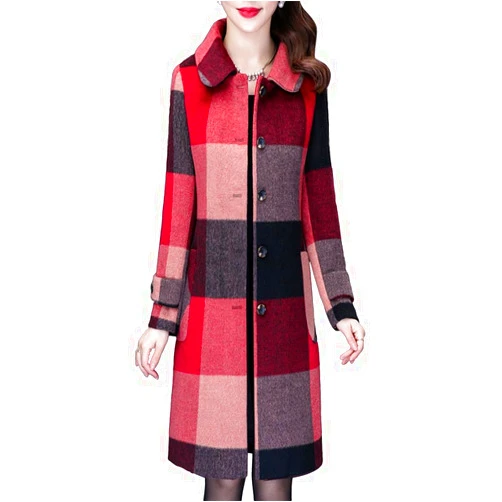 Aprsfn Women’s Pea Coat Winter Warm Fashion Tartan Plaids Mid-Length