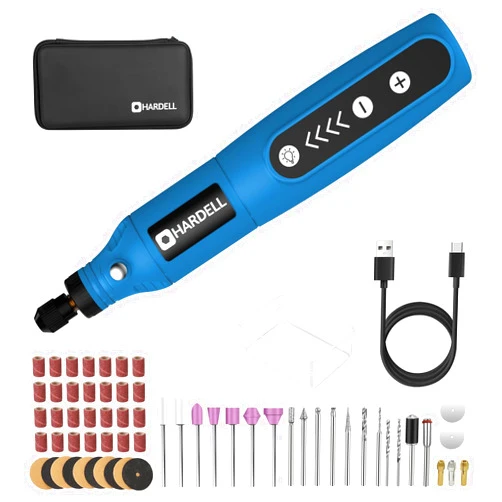 HARDELL Cordless Rotary Tool, 5 Variable Speed Mini Rotary Tool Kit with 61 Accessories, 3.7V Type-C Charging Power Rotary Tool for Engraving, Sanding, Polishing, Carving, Cutting, DIY Crafts