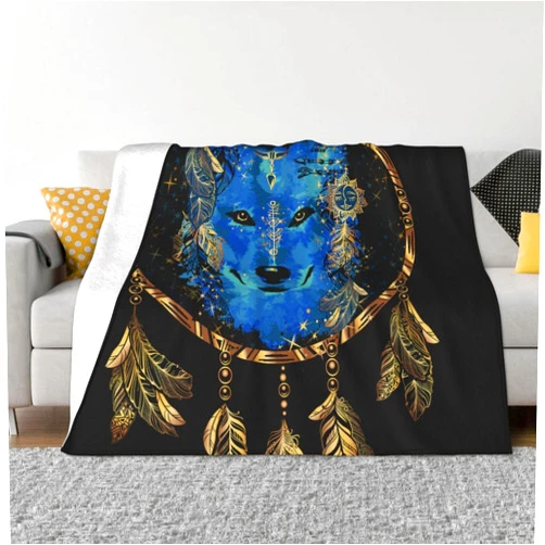 MZERSE Soft Fleece Blanket Compatible with Boho Totem Native American Wolf Dream Catcher, All Season Throw Blanket for Men Women, Queen King Size Party Holiday Decor Throw Blanket for Couch Bed Sofa Dorm