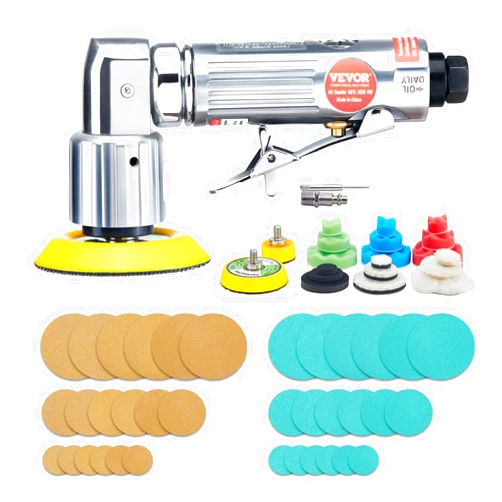 VEVOR 1/2/3 Inch Random Orbital Air Sander, High-Speed 15000RPM Mini Pneumatic Sander for Auto Body Work, 58PCS Air Powered Sander Kit with Sandpapers, Wool Pad, Wavy Sponges