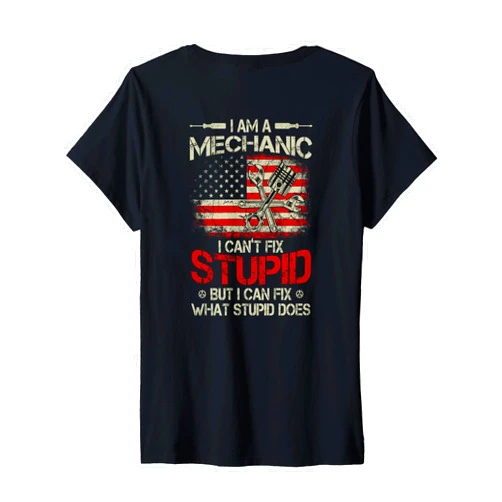 Vintage I'm A Mechanic US Flag Christmas Men LVC Womens Vintage I'm A Mechanic I Can't Fix Stupid American Flag Back V-Neck T-Shirt