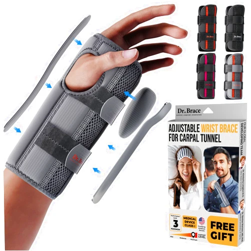 DR. BRACE Adjustable Wrist Brace Night Support for Carpal Tunnel, FSA & HSA Eligible, Doctor Developed, Upgraded with Double Splint & Therapeutic Cushion, Hand Brace For Pain Relief, Injuries, Sprains