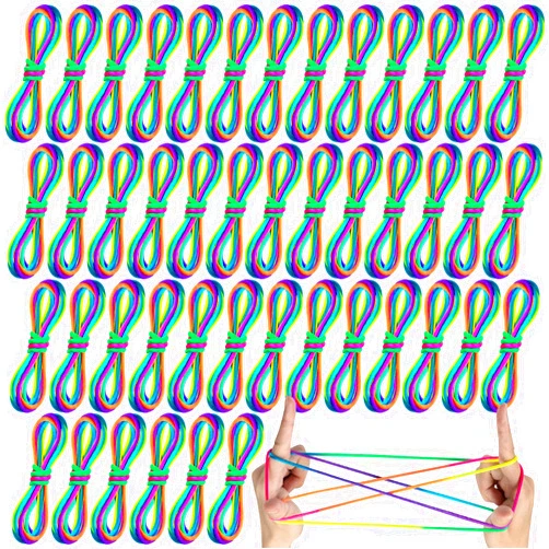 CLESDF Cats Cradle String Game, 60Pcs Rainbow Color Finger String Toy String Hand Game Supplies for Kids Adults