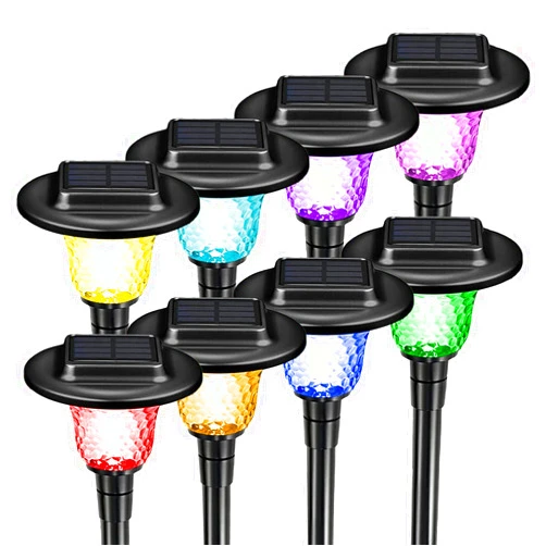 SANCYN Solar Lights Outdoor Garden,Solar Pathway Lights, Solar Garden Lights Auto RGB Color Changing & Warm White Glass Landscape Lights,Garden Lights Solar Powered Waterproof for Lawn Driveway(Set of 8)