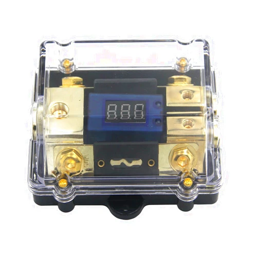ZOOKOTO 150A Car Stereo Audio Fuse Holder With LED Display Digital Voltage Inline ANL 0GA(2GA/4GA)*1 in 0GA2GA/4GA*2 Out With Two 150 Amp Fuses