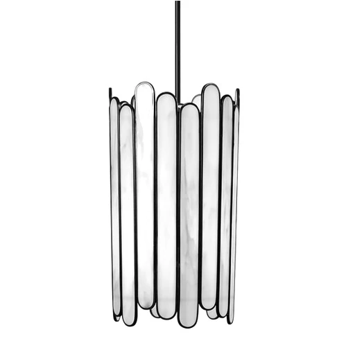 Homebelife Black Modern Pendant Light 6”Dia, Tiffany White Glass Cylinder Hanging Light Fixture for Bedroom, Kitchen Island Foyer Dining Room