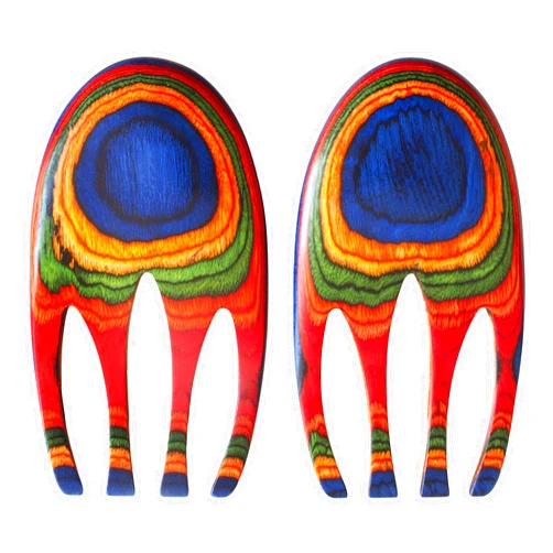 Totally Bamboo Baltique Marrakesh Collection Salad Hands Serving Utensil Set, Colorful Wooden Salad Servers