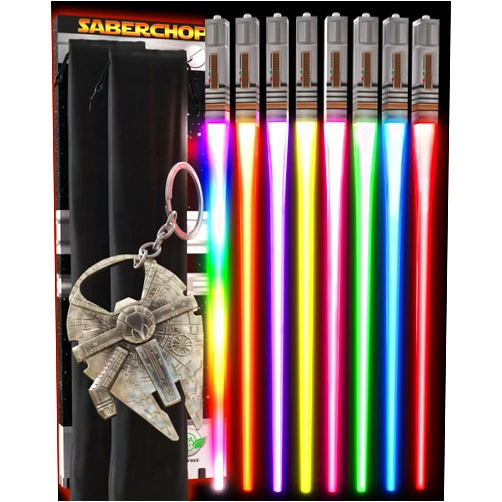 Saber Chops SaberChops Lightsaber Chopsticks Light Up Star Wars LED Reusable 8 Color Modes - 4 PAIRS FREE Millennium Falcon Keychain Bottle Opener Multicolor