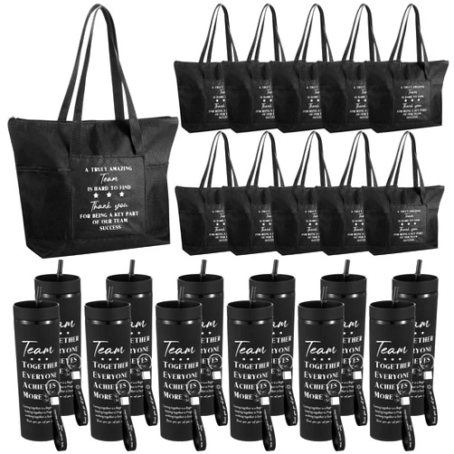Paterr 36 Pcs Team Thank You Gifts Bulk Employee Appreciation Cups 16 Oz Large Tote Inspirational Bags and Keychains