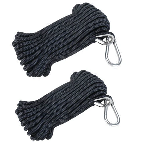Amarine Made 3/8 Inch 50ft Anchor Rope Double Braided Nylon Dock Lines,2 Pack of Marine Mooring Rope Boat Dock Lines with Thimble-800kg Breaking Strength (Black)
