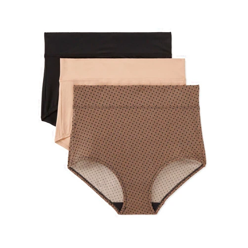 Warner's Women's Blissful Benefits Dig-Free Microfiber Brief 3-Pack RS9043W, Black LACE DOT/Black/Toasted Almond, Large