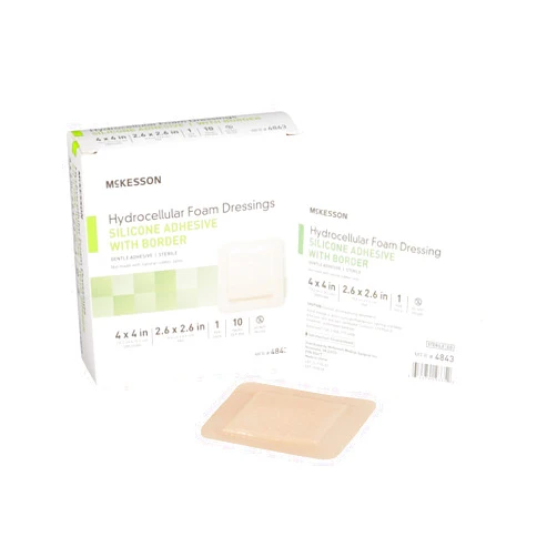 McKesson Hydrocellular Foam Dressings, Sterile, Silicone Adhesive with Border, Dimension 4 in x 4 in, Pad 3 in x 3 in, 10 Count, 1 Pack
