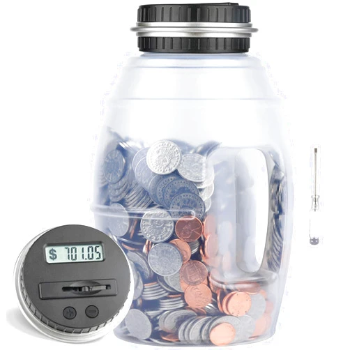 Vcertcpl Large Digital Coin Bank for Kids and Adults - LCD Counter, 2.8L Capacity for US Coins (Silver)