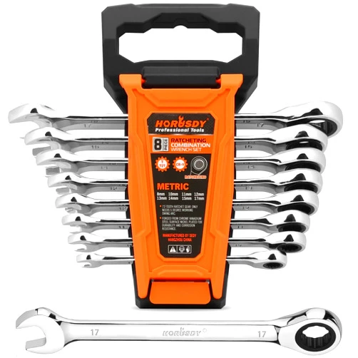 HORUSDY 8-Piece Metric Ratcheting Wrench Set | Ratchet Combination Wrench Set with Organizer | 72-Teeth | 8mm - 17mm | Chrome Vanadium Steel