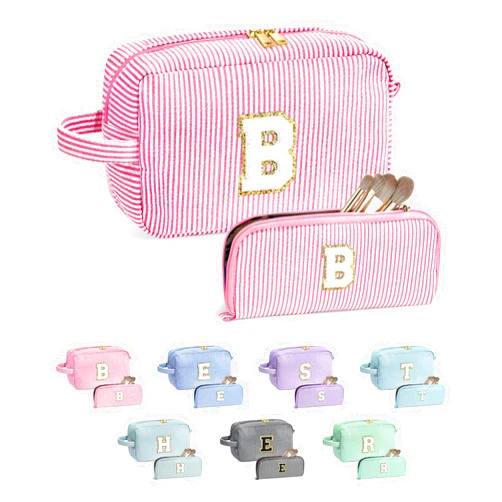 YOOLIFE Bridesmaid Proposal Gifts - Personalized Bridal Shower Bridesmaid Bride To Be Bachelorette Party Gifts Maid Matron Honor Gifts, Monogram Initial Pink Makeup Bag Cosmetic Bags Make Up Case B