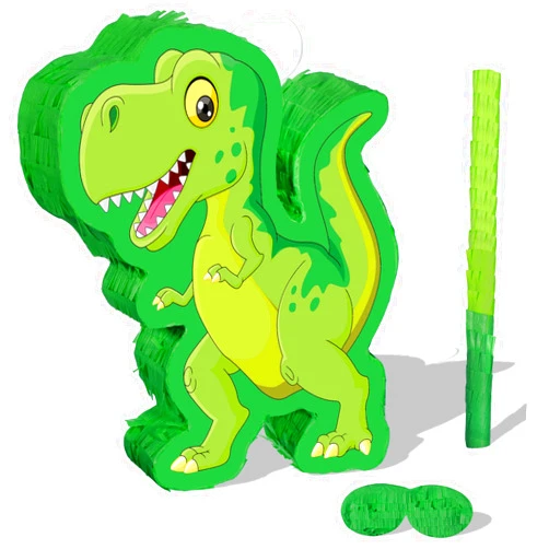 Zonon Green Dinosaur Piñata Bundle, String Piñata Dinosaur with a Blindfold and Stick Pull Piñata for Animal Themed Birthday Parties, Decorations Supplies, 16.5 x 11.8 x 3.1 Inches