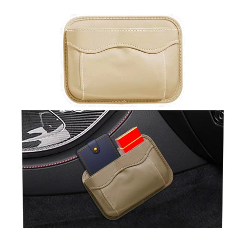 Ziciner Car Seat Side Pocket Organizer, PU Leather Mini Storage Bag for Phones, Wallets, Keys, Cards, Car Seat Gap Filler Pouch, Interior Accessories Organizer for Car Door, Console (Beige)