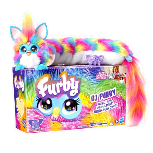 FURBY DJ Interactive Toy, Super Snuggly Rainbow Electronic Plush with Music, Lights, Motion, & Games, Speaks English & Furbish, 32in Long, Ages 6+