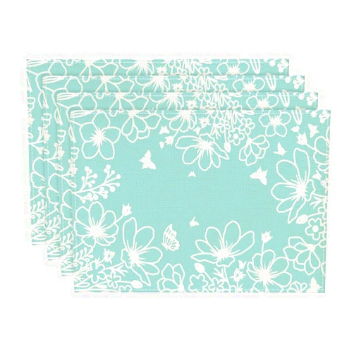 Artoid Mode Blue Bloom Flowers Summer Placemats Set of 4, 12x18 Inch Seasonal Spring Table Mats for Party Kitchen Dining Decoration