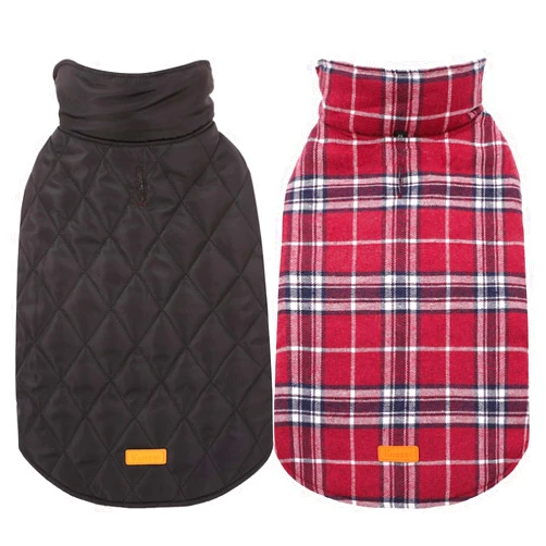 Kuoser Cozy Waterproof Windproof Reversible British Style Plaid Dog Vest Winter Coat Warm Dog Apparel for Cold Weather Dog Jacket for Small Medium Large Dogs with Furry Collar (XS - 3XL),Red M