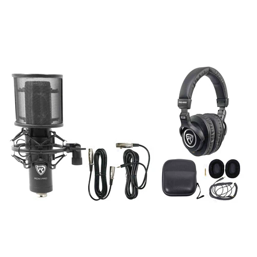 Rockville RCM PRO Bundle: Studio Recording Condenser Microphone with Samsung Capacitors, PRO-M50 Studio Headphones with Detachable Coil Cable, Case, Extra Ear Pad, 2-Items