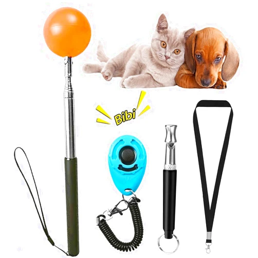 LASVIAL Training Kit - 1 Target Stick, 1 Training Clicker, 1 Whistle - Dog Training Equipment Tools, Cat Toilet Trainer Kit, Agility Training Lure Course For Dogs, Kitten Puppy Behavior Aids Trick (B Type)