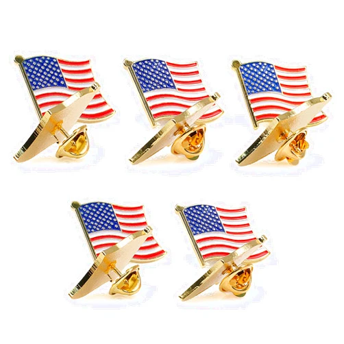 TONOS American Flag Pin 10 PACK -The Stars and Stripes US Flag Lapel Pin - Solid Metal Flag Lapel Pin- Exquisite Gold Toned US Flag Pin(10 Pack Waved)
