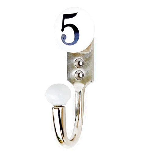 Indian Shelf Pack of 1 Hooks | Single Prong Coat Hooks | White Coat Rack Hanger for Entryway | Ceramic Chic Hanging | Number 5 Unique Wall Hook | 12.07 Cm Holder