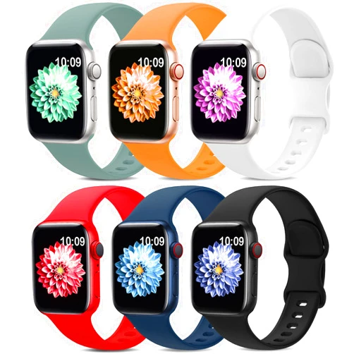 AMSKY 6 Pack Sport Bands Compatible with Apple Watch Band 38mm 40mm 41mm 42mm 44mm 45mm 49mm,Soft Silicone Waterproof Strap Compatible with iWatch Apple Watch Series 9 Ultra 8 7 6 5 4 3 2 1 SE Women Men