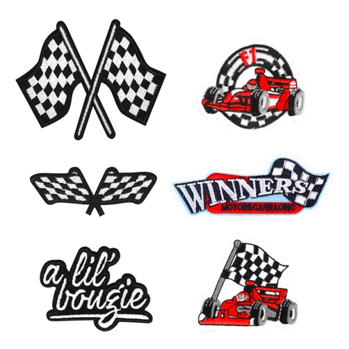 Mikzhskr 6Pcs Checkered Racing Flag Patches A Lil' Bougie Patche Trucker Hat Letters Motorcycle Winner Racing Car Iron Embroidered Funny Letter Patches for Backpacks Clothes Jeans Jackets Vest Denim Bags Hats