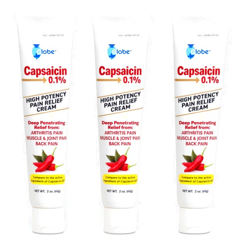 Globe (3 Pack) Capsaicin 0.1% High Potency Pain Relief Cream, Unscented (2 oz) Deep Penetrating Relief from: Arthritis, Muscle, Joint and Back Pain