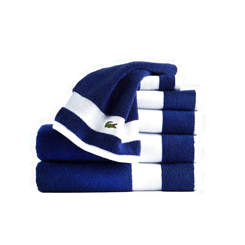Lacoste Sport Stripe 6-Piece Luxury Cotton Towel Set – Made with 100% Soft Supima Cotton, Absorbent & Quick-Drying, Includes 2 Bath Towels, 2 Hand Towels, 2 Washcloths, Navy