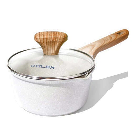 KOLEX 2 Quart Nonstick Sauce Pan With Lid, Nonstick Granite Saucepan for All Stove Top, Sauce Pan Small Soup Pot Milk Pan with Pour Spouts, PFOA Free, Induction Competiable (White Granite, 2 Qt)