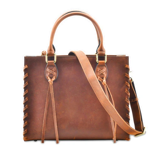 Lady Conceal Concealed Carry Emma Satchel - Womens Shoulder Bag & Crossbody Purse with Removable Gun Holster-Distressed Brown