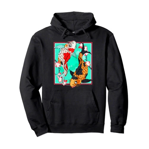 Art Lover Japan Culture Vaporwave Kanji Anime Fan Japanese Aesthetic Koi Carp Nishikigoi Blossom Fish Cherry Pullover Hoodie