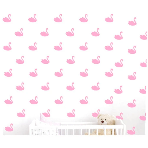 JURUOXIN 48 Pcs/Set Swan Wall Decal Vinyl Nursert Duck Stickers for Kids Baby Gilrs Bedroom Decoration Art Home Room Decor YMX31 (Soft Pink)