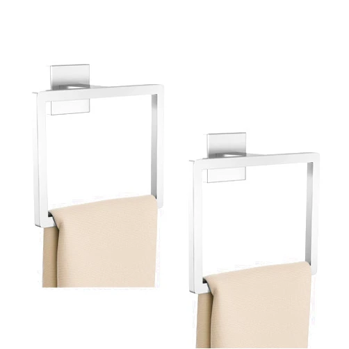 Kiakuoow 2-Piece Brushed Nickel Square Towel Ring,Modern Hand Towel Holder for Bathroom,SUS304 Stainless Steel Towel Hangers Wall-Mounted