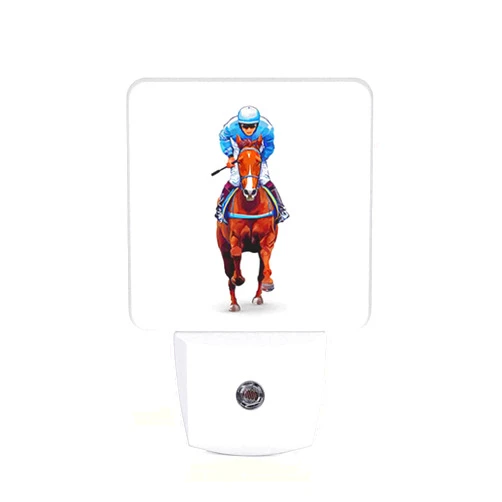 Chrobak LED Night Light,Horse Racing Riding LED Night Light Plug into Wall with Dusk to Dawn Light Sensor White Energy Efficient Nightlight for Bedroom Bathroom Hallway Living Room Kitchen