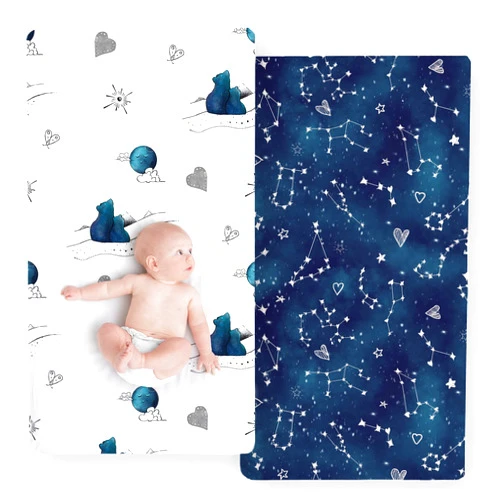 JumpOff Jo - 2 Pack Fitted Crib Sheet, Super Soft Breathable 100% Cotton Baby Crib Sheet for Standard Crib Mattresses and Toddler Beds, 28 in. x 52 in. - Galaxy & Mama Bear