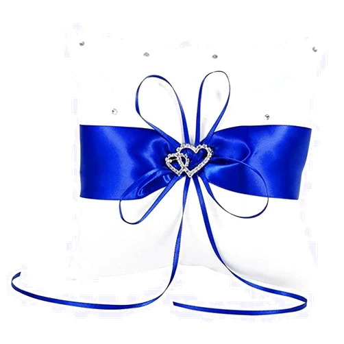 Longaoa Wedding Ring Pillows Wedding Ring Bearer Pillows Ring Holder Pillow with Decorative Ribbon Bow Pocket Ring Pillow Cushion for Wedding Ring Bearer Proposal Ceremony Party Gift (Blue, 1pc)