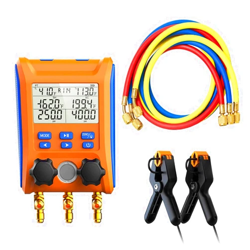 Elitech Digital Manifold Gauge Set LMG-10 2-Way Valve Manifold and Refrigerant Charging Hose