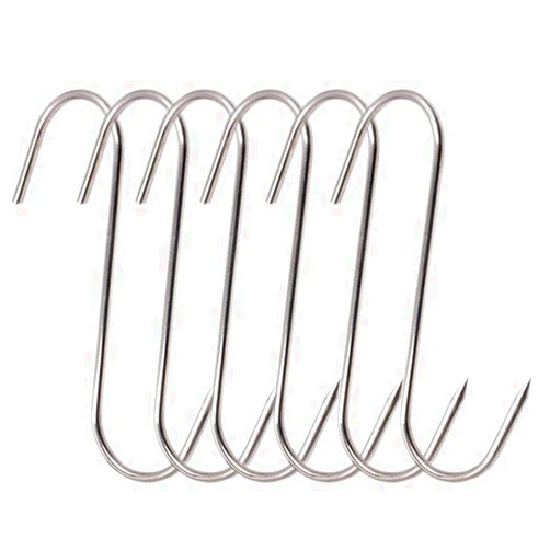 RJWKAZ Meat Hooks S Hooks Stainless Steel Poultry Hook BBQ Grill Cooking Smoker Hook Tool (5 Inch-6 Pack)
