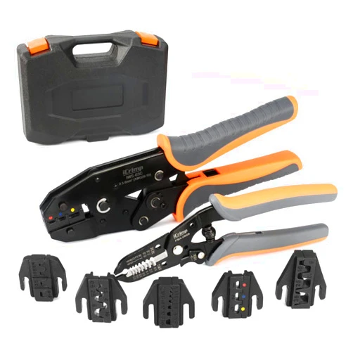IWISS iCrimp Ratcheting Crimping Tool Set 8 PCS - Quick Exchange Jaw for Heat Shrink, Open Barrel, Insulated and Non-Insulated Ferrules AWG 20-2